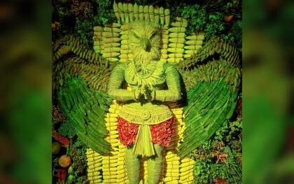 ಅಮೃತ ಬಳ್ಳಿಯಲ್ಲಿ ಗಣೇಶ ಚತುರ್ಥಿಯಲ್ಲಿ ಹದ್ದಿನ ಆಕಾರದಲ್ಲಿ ಫಲಾವಳಿ