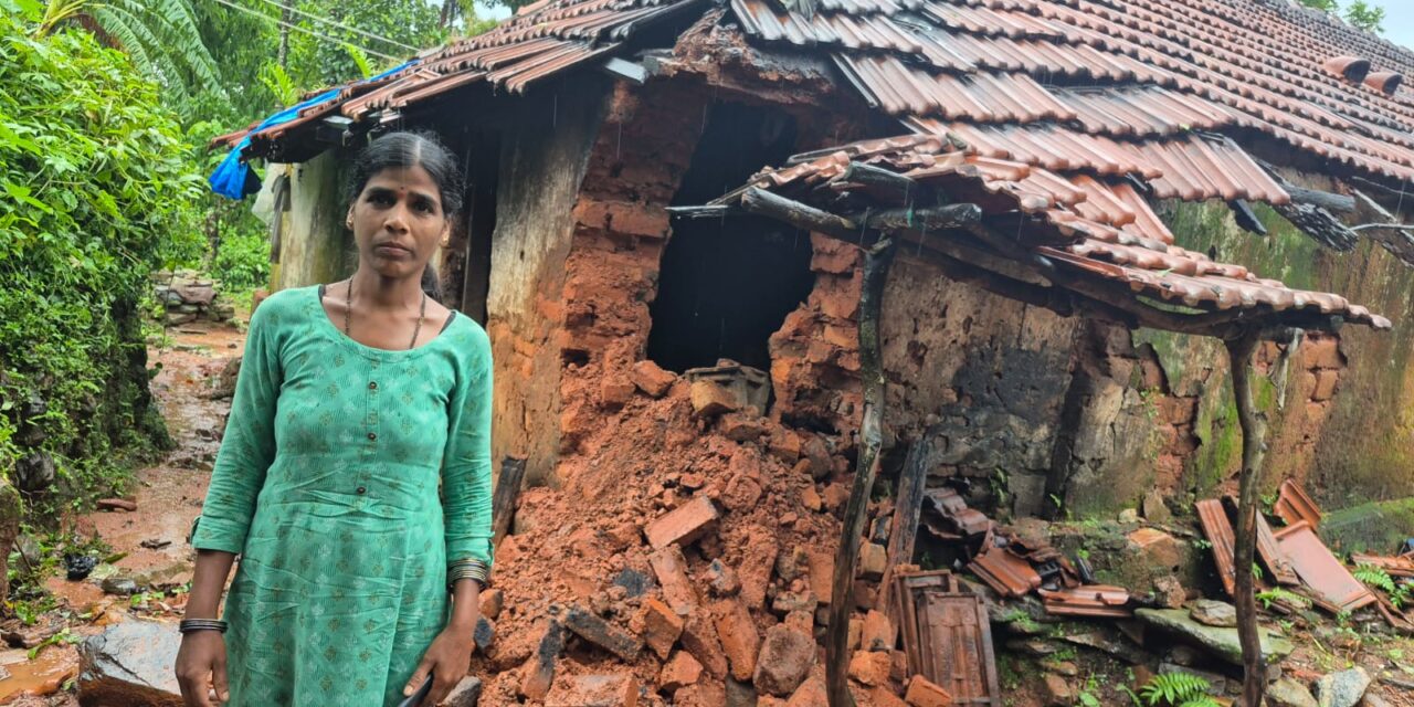 ಗಾಳಿ-ಮಳೆಗೆ ಮನೆ ಗೋಡೆ ಕುಸಿತ – ಅಚ್ಚರಿಯಂತೆ ಪ್ರಾಣಾಪಾಯದಿಂದ ಪಾರು