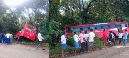 ಮಳಗಿ ಬಳಿ ವಿದ್ಯುತ್ ಕಂಬಕ್ಕೆ ಡಿಕ್ಕಿ ಹೊಡೆದ ಸರಕಾರಿ ಬಸ್