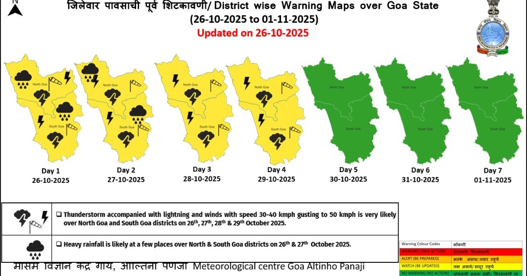 ಗೋವಾ ರಾಜ್ಯದ್ಯಂತ ಭಾರಿ ಮಳೆ, ಎಲ್ಲೋ ಅಲರ್ಟ್ ಘೋಷಣೆ