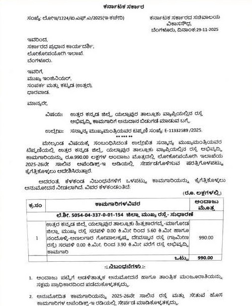 ಹಿತ್ಲಕಾರಗದ್ದೆ–ಮಾಗೋಡ ಜಿಲ್ಲಾ ಮುಖ್ಯ ರಸ್ತೆಗೆ ಅನುದಾನ ಮಂಜೂರು