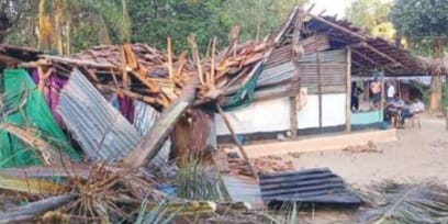 ಭಾರೀ ಗಾಳಿಗೆ ಮನೆಯ ಮೇಲೆ ತೆಂಗಿನಮರ ಬಿದ್ದು ಅಪಾರ ಹಾನಿ