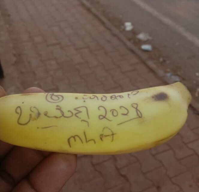 ರಥಕ್ಕೆ ಎಸೆದ “ಭೀಮಣ್ಣ ನಾಯ್ಕ ಮತ್ತೆ ಎಂಎಲ್‌ಎ ಆಗಲಿ” ಬರೆದ ಬಾಳೆಹಣ್ಣು