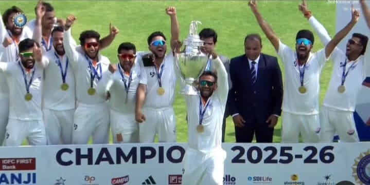 ರಣಜಿ ಟ್ರೋಫಿ ಪೈನಲ್ ಪಂದ್ಯ ಡ್ರಾ;ಜಮ್ಮು-ಕಾಶ್ಮೀರ ತಂಡಕ್ಕೆ ಚೊಚ್ಚಲ ರಣಜಿ ಟ್ರೋಫಿ