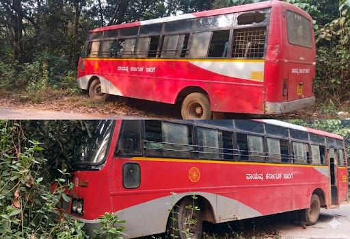 ರಸ್ತೆ ಬದಿಯ ಗುಡ್ಡಕ್ಕೆ ಡಿಕ್ಕಿಯಾದ ಸಾರಿಗೆ ಬಸ್;ತಪ್ಪಿದ ಭಾರೀ ಅನಾಹುತ