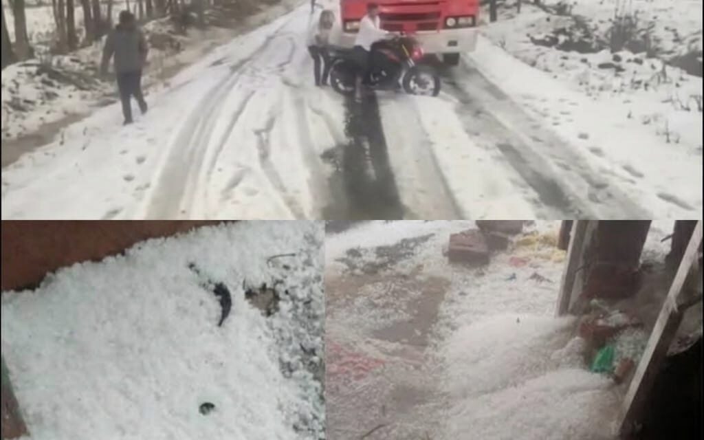 ವಿಪರೀತ ಆಲಿಕಲ್ಲು ಮಳೆಗೆ ರಸ್ತೆಗಳು ಕಾಶ್ಮೀರದಂತೆ ಶ್ವೇತಮಯ; ವಾಹನ ಸಂಚಾರಕ್ಕೆ ಅಡಚಣೆ