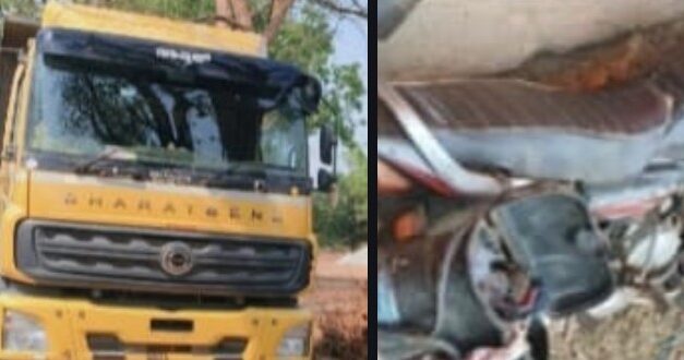 ಬೈಕ್ ಟಿಪ್ಪರ್ ನಡುವೆ ಡಿಕ್ಕಿ,ಸವಾರ ಮೃತ;ಸಹ ಸವಾರನಿಗೆ ಗಂಭೀರ ಗಾಯ