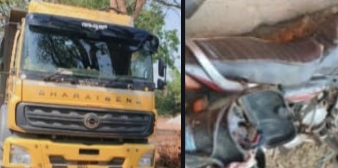 ಬೈಕ್ ಟಿಪ್ಪರ್ ನಡುವೆ ಡಿಕ್ಕಿ,ಸವಾರ ಮೃತ;ಸಹ ಸವಾರನಿಗೆ ಗಂಭೀರ ಗಾಯ