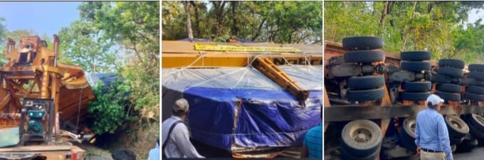 ಕೈಗಾದ ಬಳಿ ಬೃಹತ್ ಯಂತ್ರೋಪಕರಣ ಸಾಗಿಸುತ್ತಿದ್ದ ವಾಹನ ಪಲ್ಟಿ