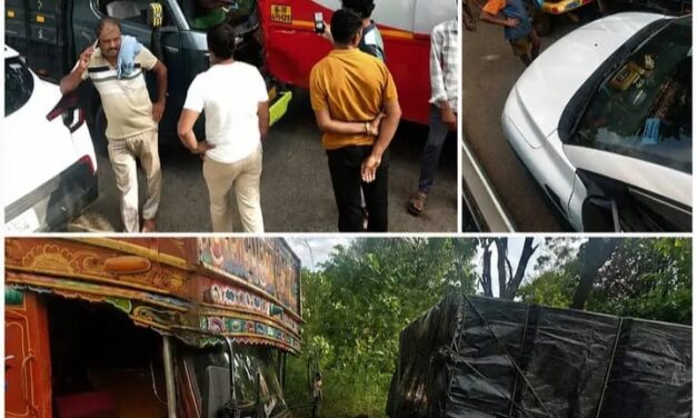 ಯಲ್ಲಾಪುರ ರಸ್ತೆಯ ದೇವನಿಲಯದ ಬಳಿ ಸರಣಿ ಅಪಘಾತ: ತಪ್ಪಿದ ಭಾರೀ ಅಪಾಯ