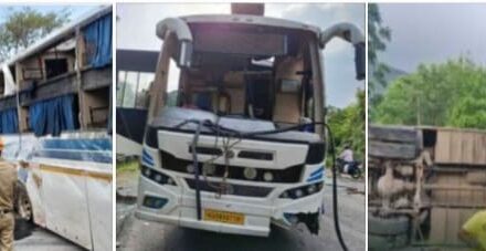 ಅಂಕೋಲಾದಲ್ಲಿ ಖಾಸಗಿ ಬಸ್ ಪಲ್ಟಿ,ಓರ್ವ ಸಾವು;ಹಲವರಿಗೆ ಗಾಯ