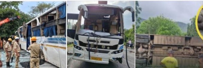 ಅಂಕೋಲಾದಲ್ಲಿ ಖಾಸಗಿ ಬಸ್ ಪಲ್ಟಿ,ಓರ್ವ ಸಾವು;ಹಲವರಿಗೆ ಗಾಯ