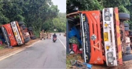 ಯಲ್ಲಾಪುರ ಆರತಿಬೈಲ್ ಘಟ್ಟದಲ್ಲಿ ಗ್ಯಾಸ್ ಟ್ಯಾಂಕರ್ ಪಲ್ಟಿ; ತಪ್ಪಿದ ಭಾರಿ ಅನಾಹುತ
