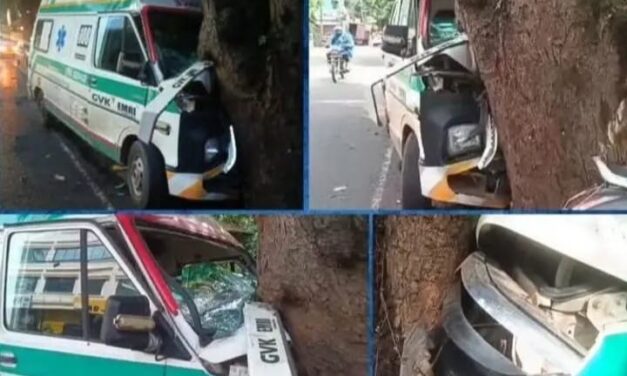 ​ಕ್ಯಾಂಡೋಲಿಂನಲ್ಲಿ 108 ಆಂಬುಲೆನ್ಸ್ ಮರಕ್ಕೆ ಡಿಕ್ಕಿ: ಚಾಲಕ, ನರ್ಸ್‌ಗೆ ಗಾಯ